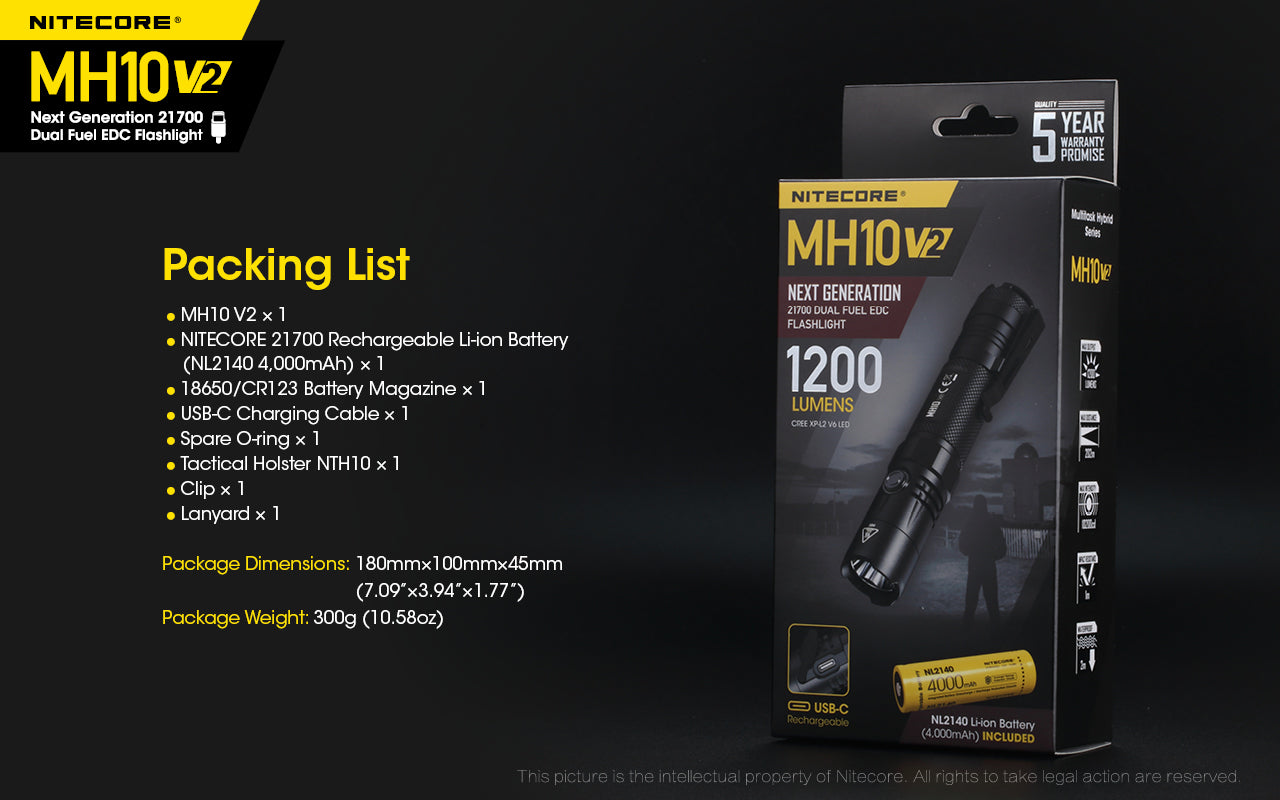 Nitecore MH10V2 EDC USB-C Rechargeable Torch