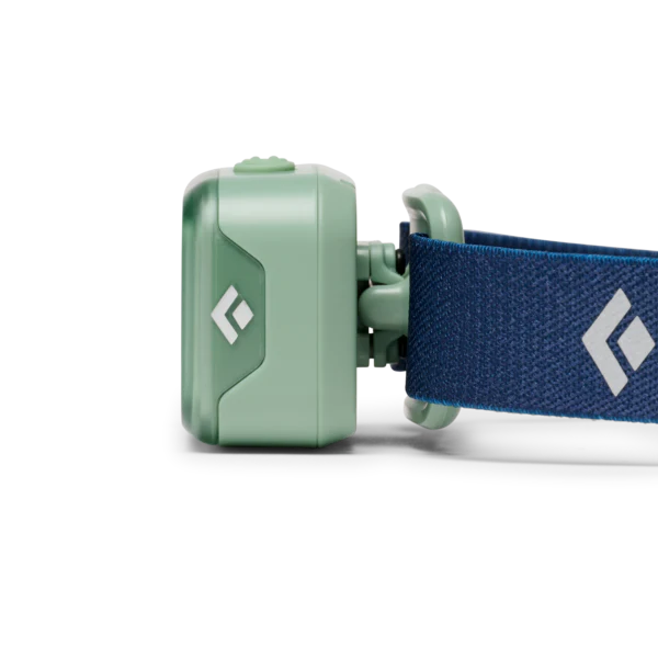 Green dog collar with a blue strap featuring a brand logo on a white background