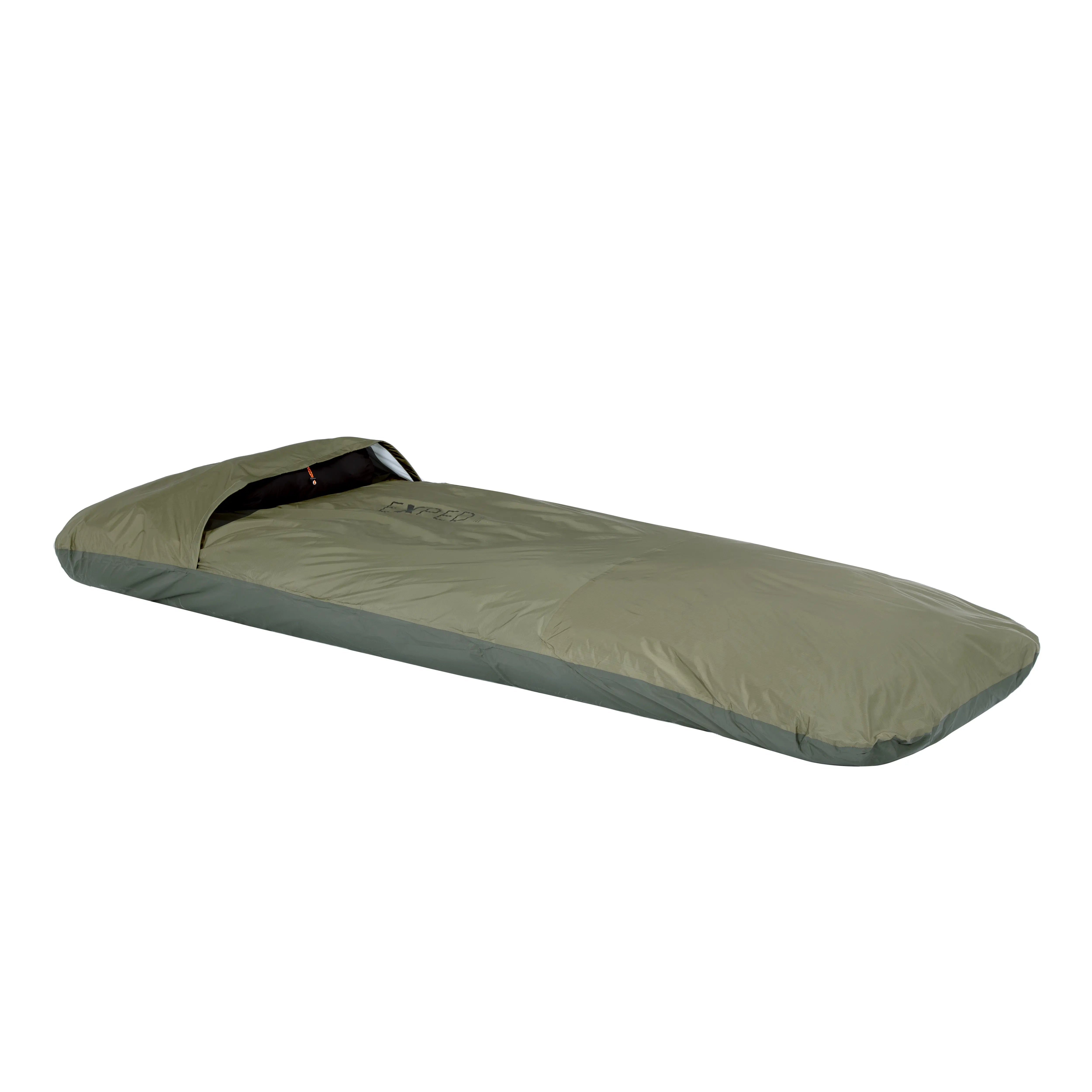 Green Exped Bivvy Bag 1 person sleeping bag on white background