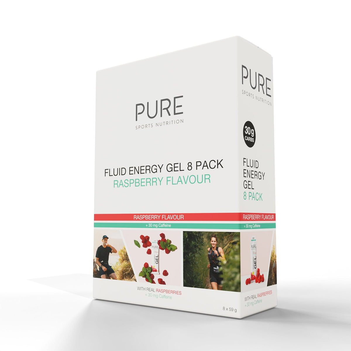 PURE Fluid Energy Gel Box of 8 - Raspberry + Caffeine