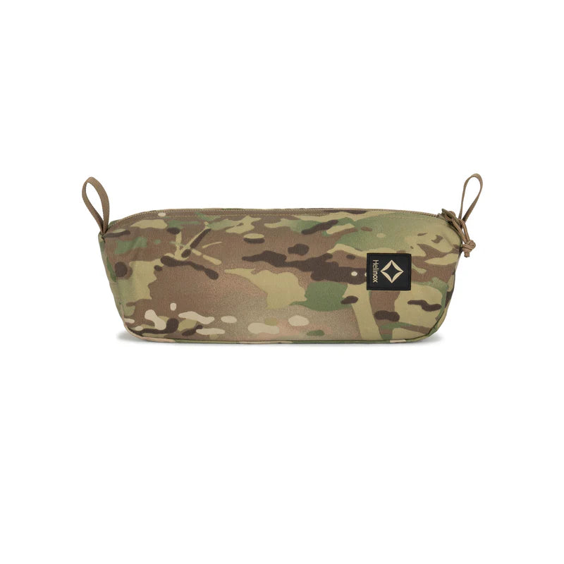 Camouflage pouch with a brand logo on a white background