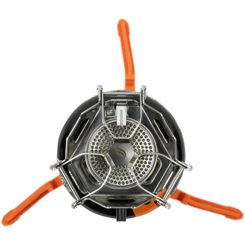 Portable stove with orange legs on a white background