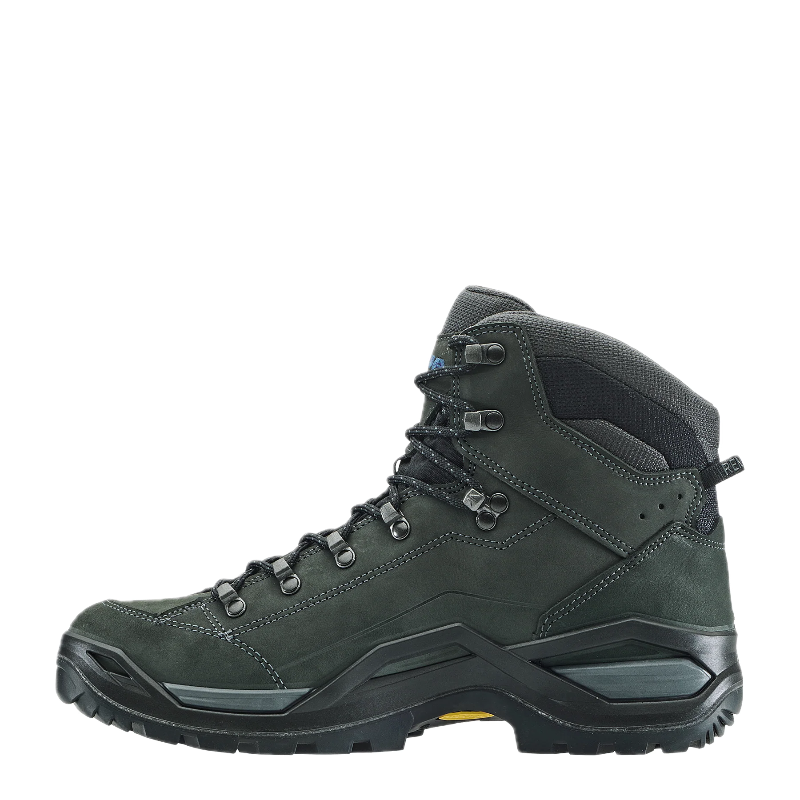 Dark gray hiking boot on a white background
