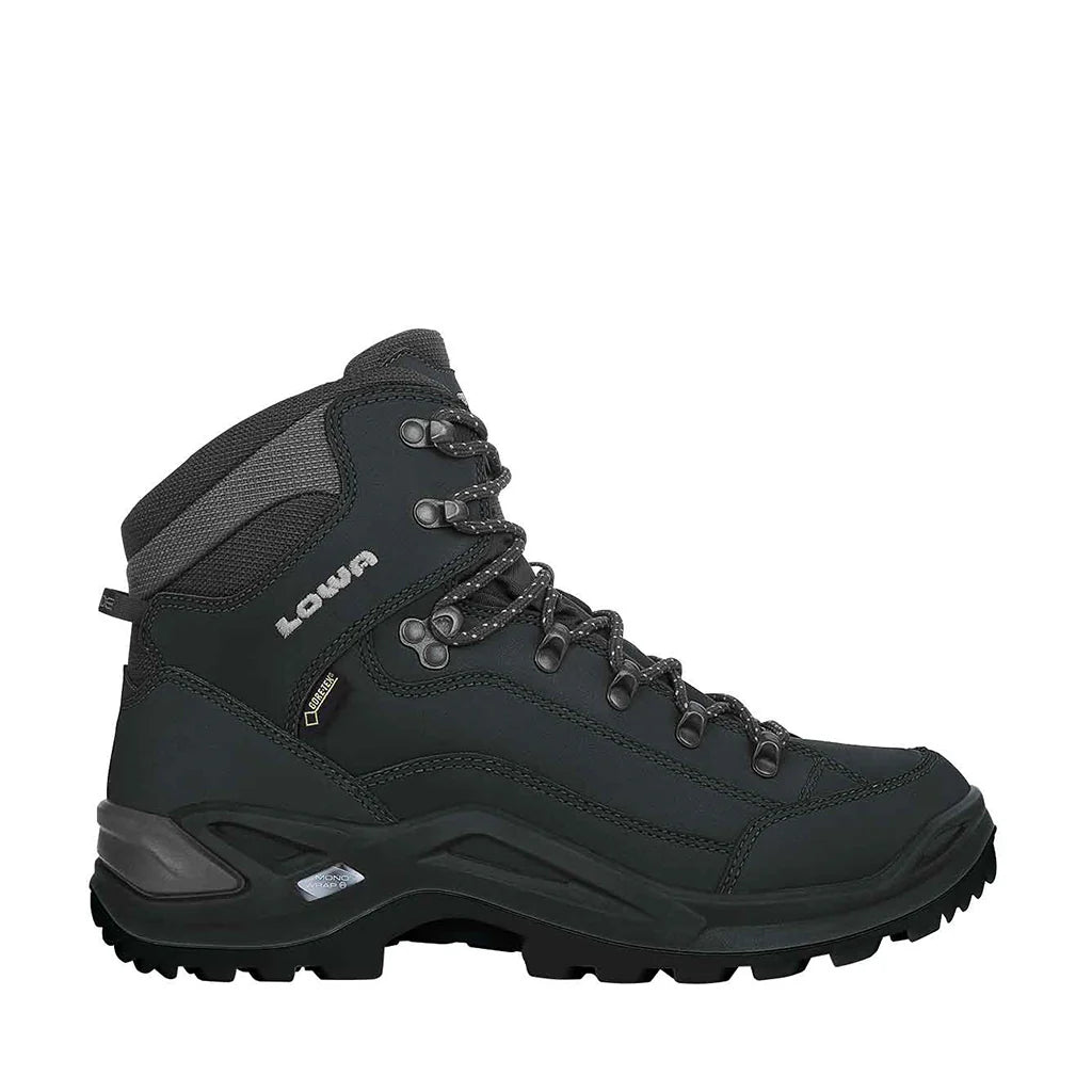 Black hiking boot with visible brand logo on a white background