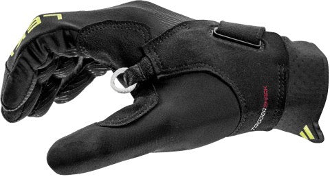 Black glove with a brand logo on a white background