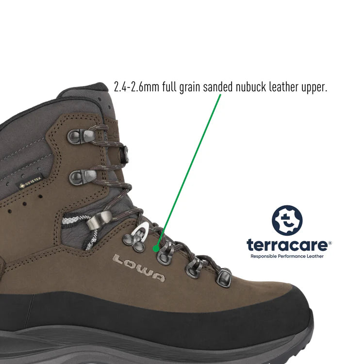 Brown hiking boot with visible branding and leather details on a white background