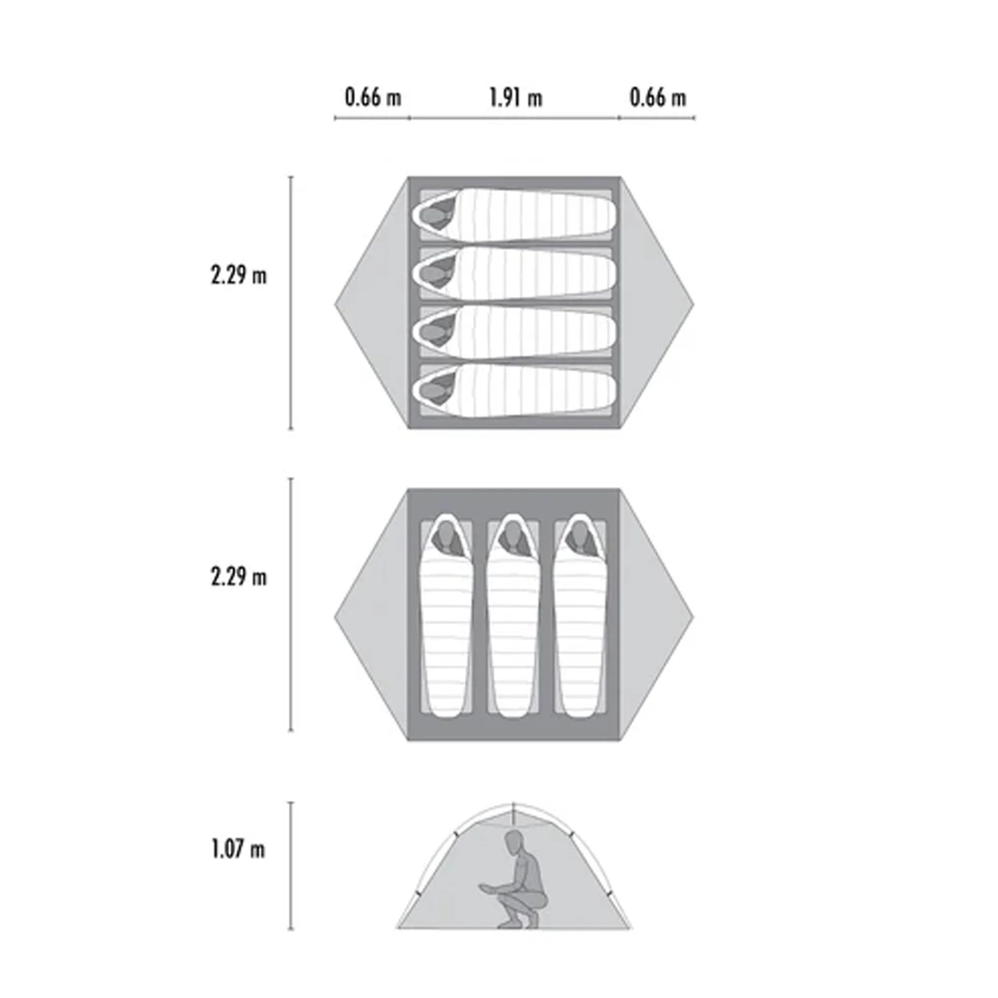 Measurement chart of the mst hubba hubba with dimensions labeled.
