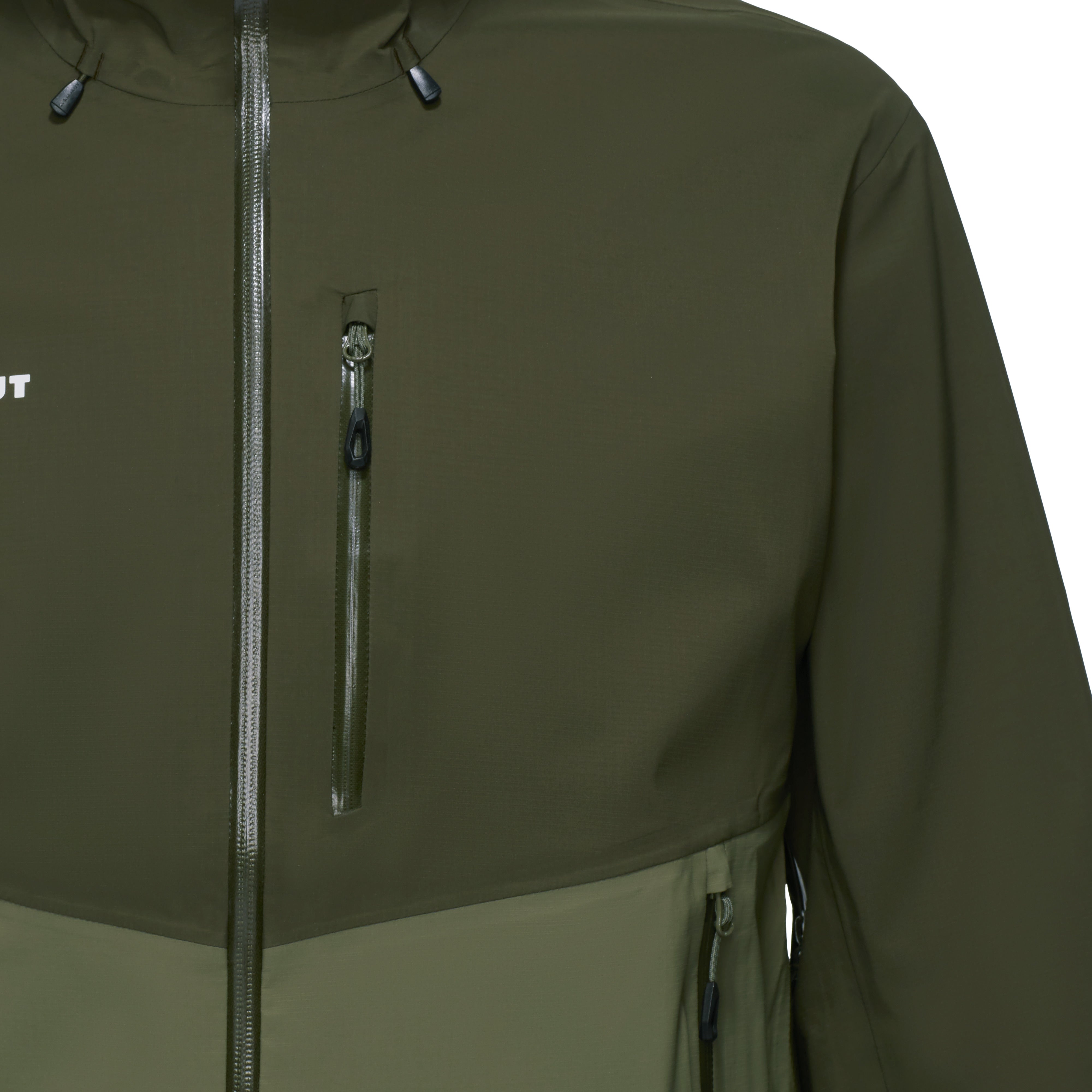 Green jacket with a zipper on a white background