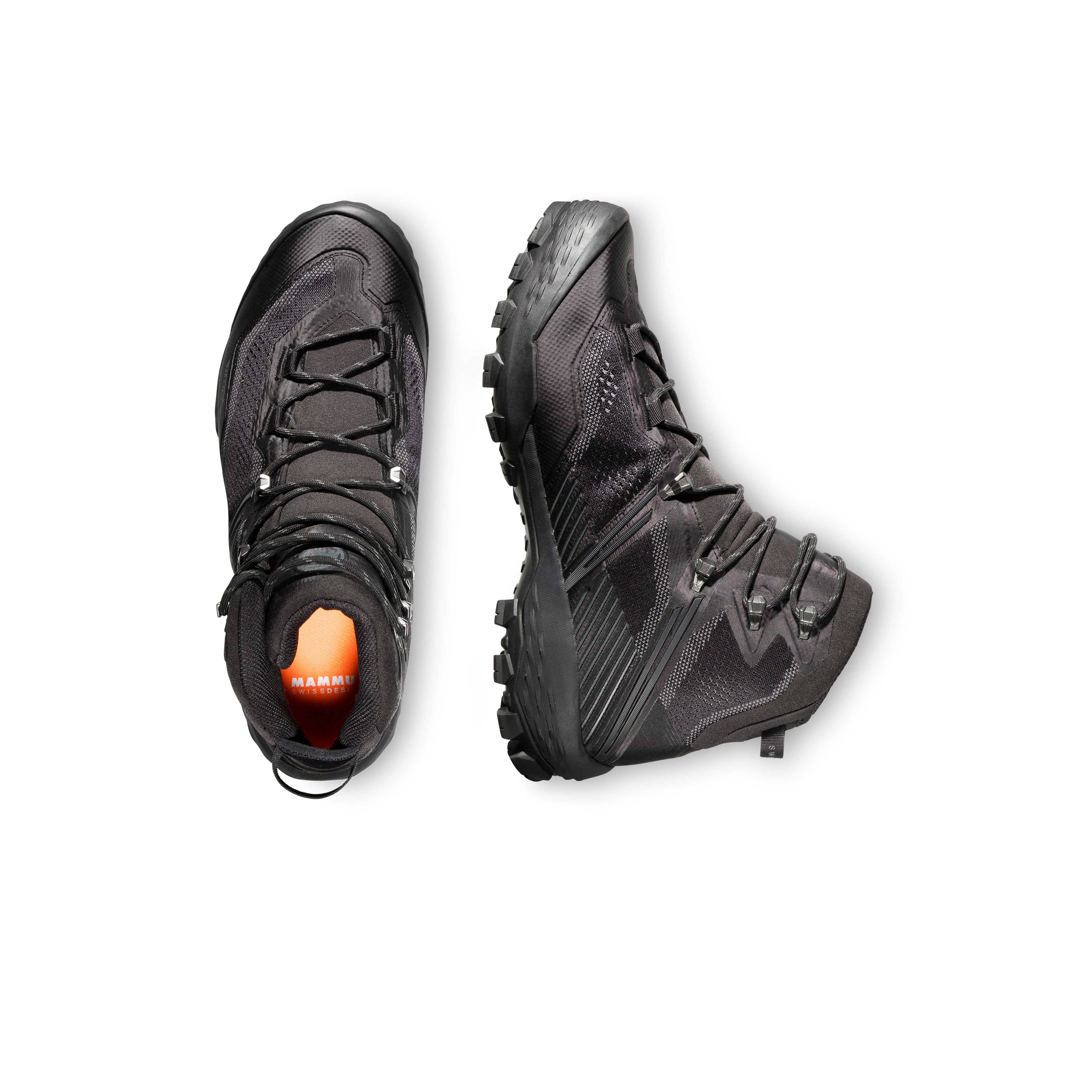 Pair of black hiking boots on a white background
