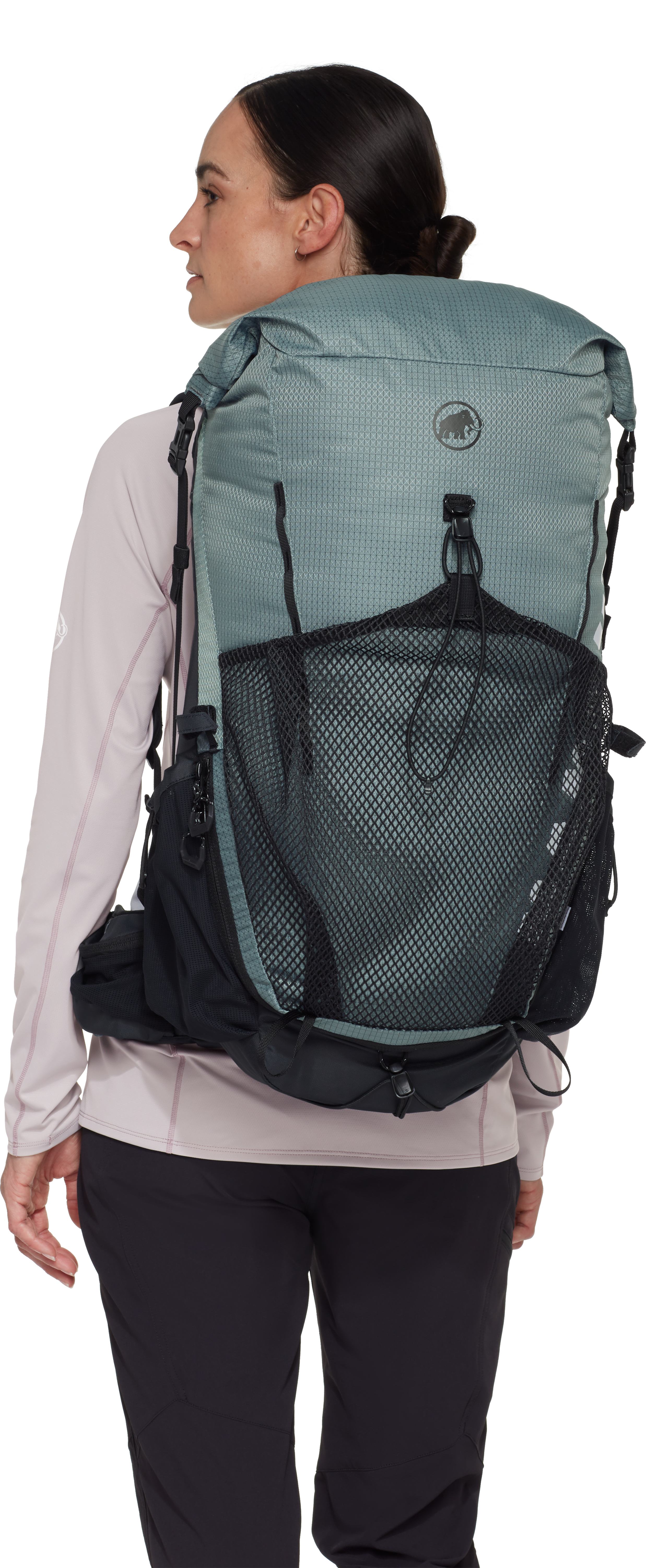 Person wearing a day size blue and black backpack