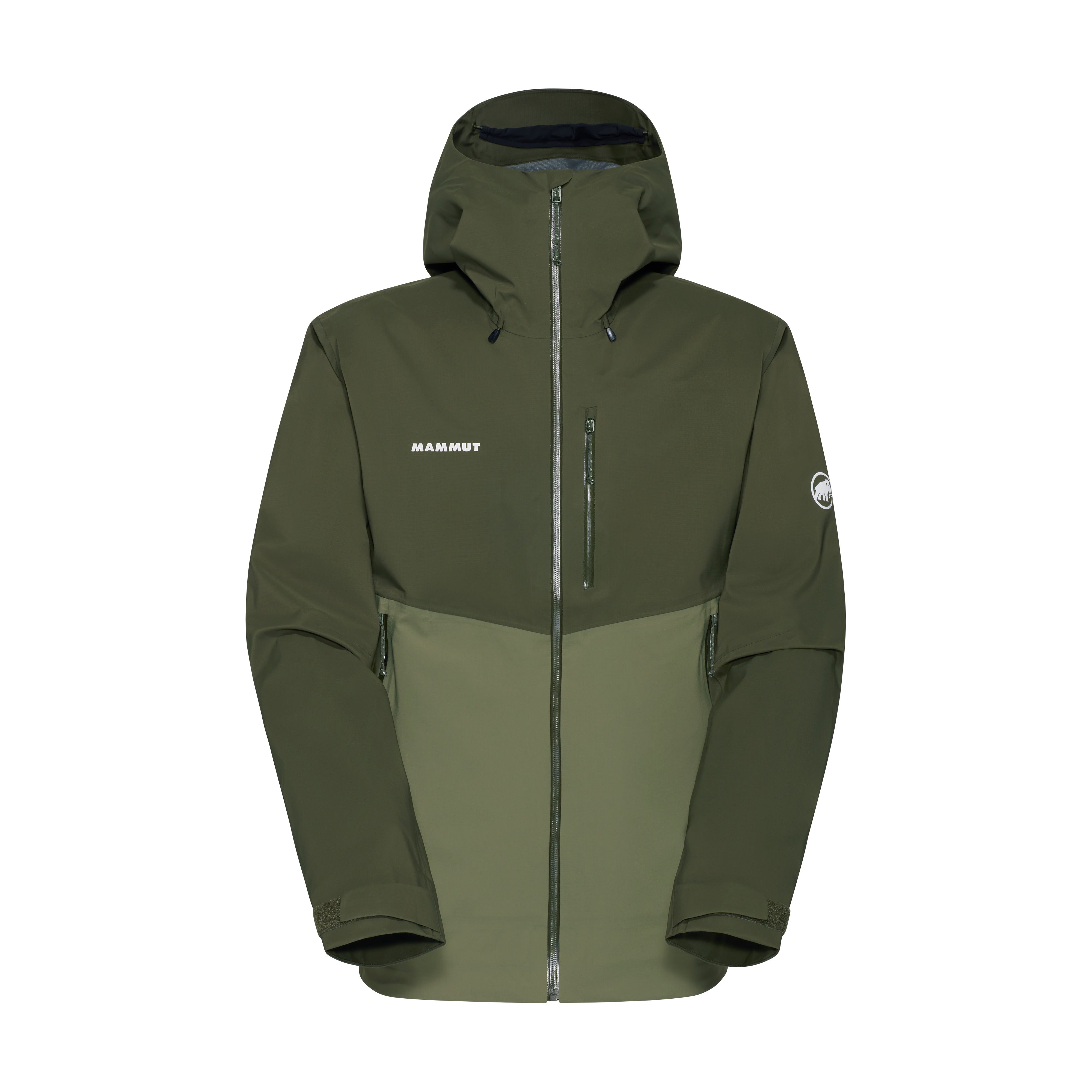 Green jacket with a hood on a white background