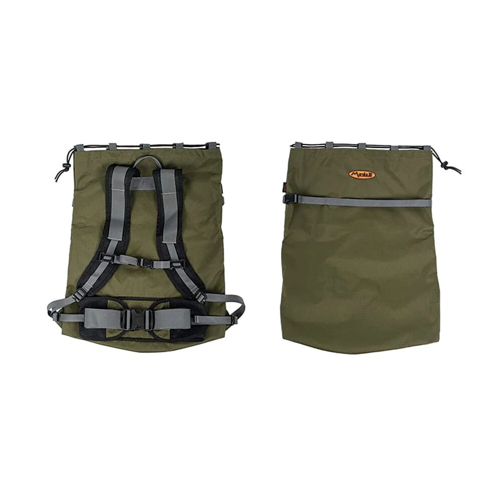 Green backpack with straps on a white background