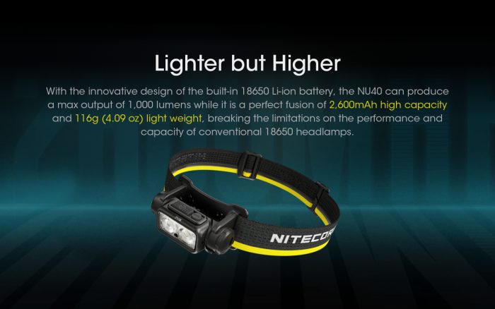 Nitecore NU40 Compact Lightweight Headlamp 1000 Lumens 8