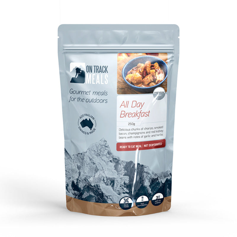 On Track Meals All Day Breakfast in a blue packet on a white background