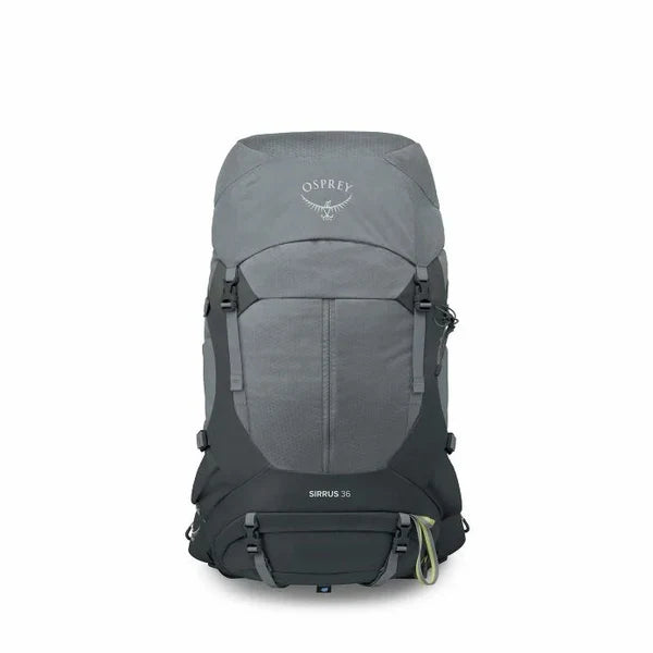 Gray Osprey hiking backpack on a white background