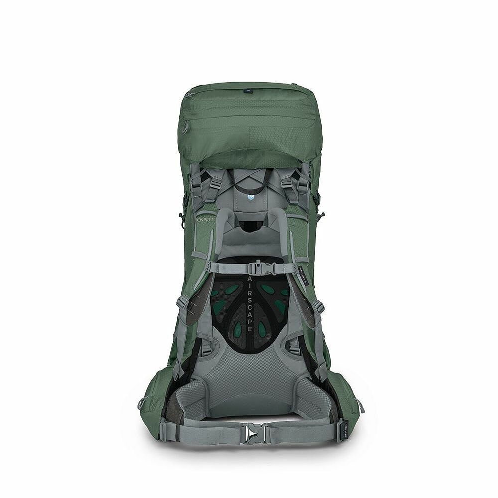 Green and gray hiking backpack on a white background