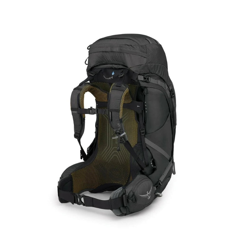 Black hiking backpack on a white background