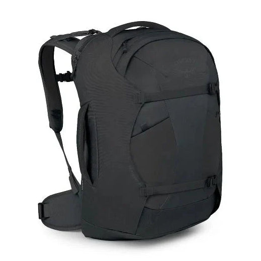 Black backpack on a white background