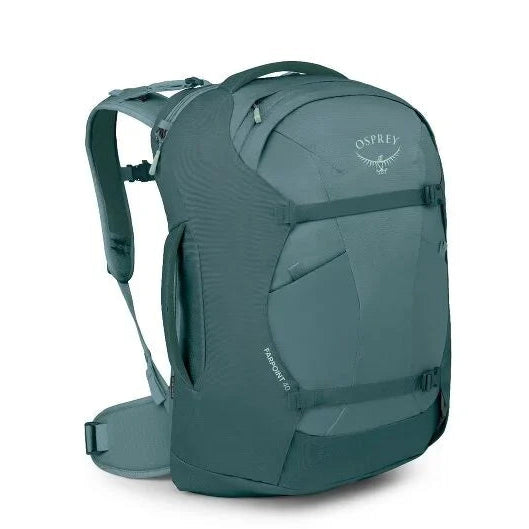 Green Osprey backpack on a white background