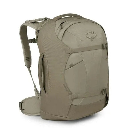 Beige Osprey backpack on a white background