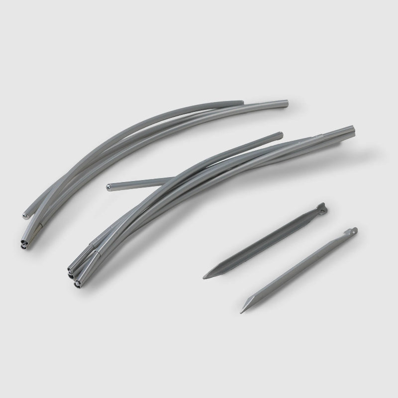 Set of bivy poles on a white background