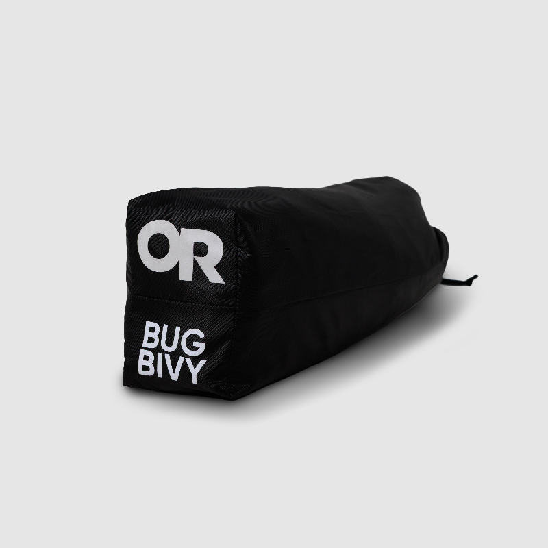 Black bug bivy with 'OR' logo on a white background