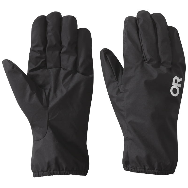 Pair of black gloves with a brand logo on a white background