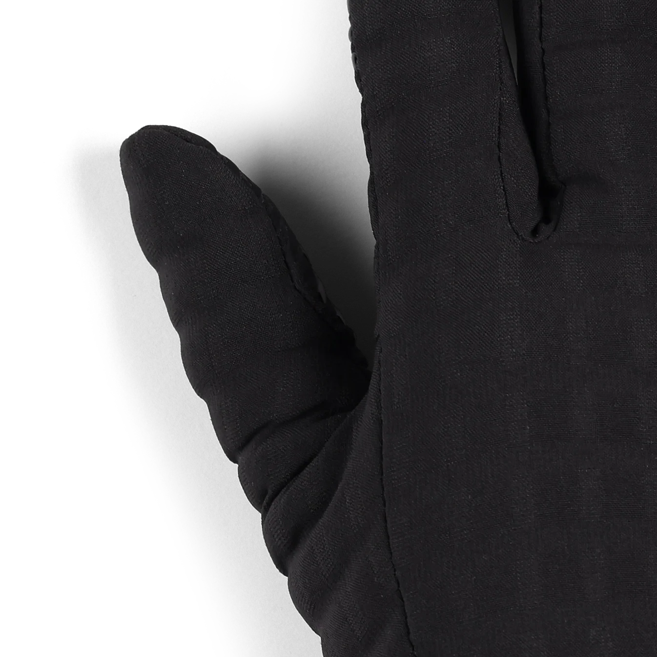 Close-up of a black glove on a white background