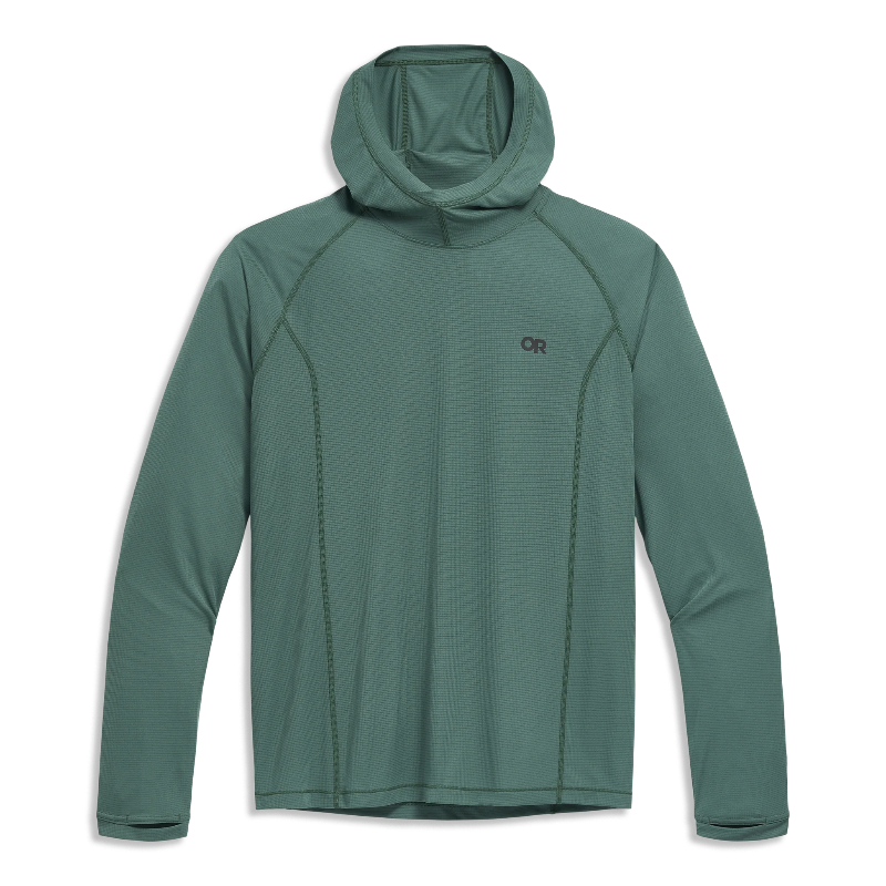Green hooded shirt with a brand logo on a white background