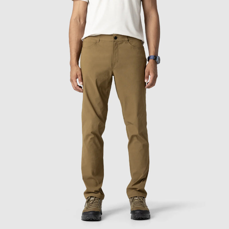 Person wearing brown pants on a white background