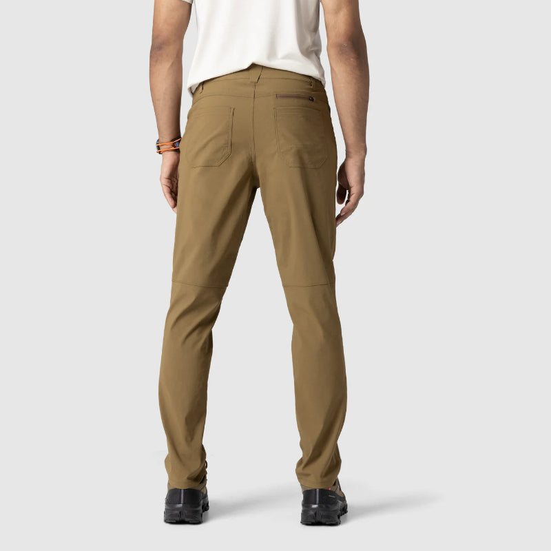 Person wearing brown pants on a plain background
