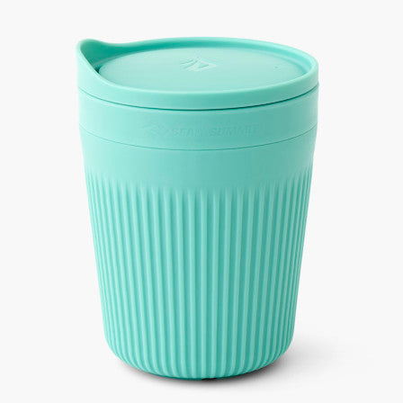 A green Sea to Summit Passage Insulated Mug with a snug-fitting sipping lid.