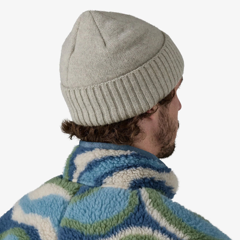 Patagonia Brodeo Beanie Crisp Grey Worn Back
