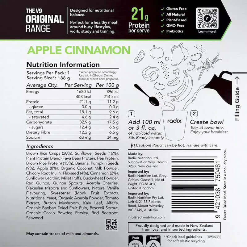 Radix Nutrition Original Breakfast v9 400 Kcal - Apple Cinnamon Nutrition Panel 19