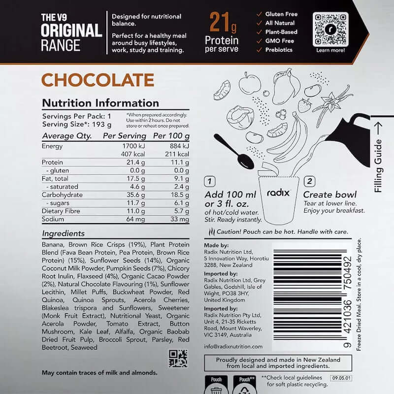 Radix Nutrition Original Breakfast v9 400 Kcal - Chocolate Nutrition Panel 5