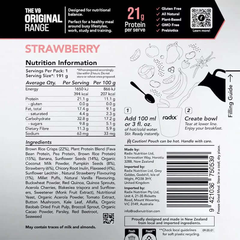 Radix Nutrition Original Breakfast v9 400 Kcal - Strawberry Nutrition Panel 13