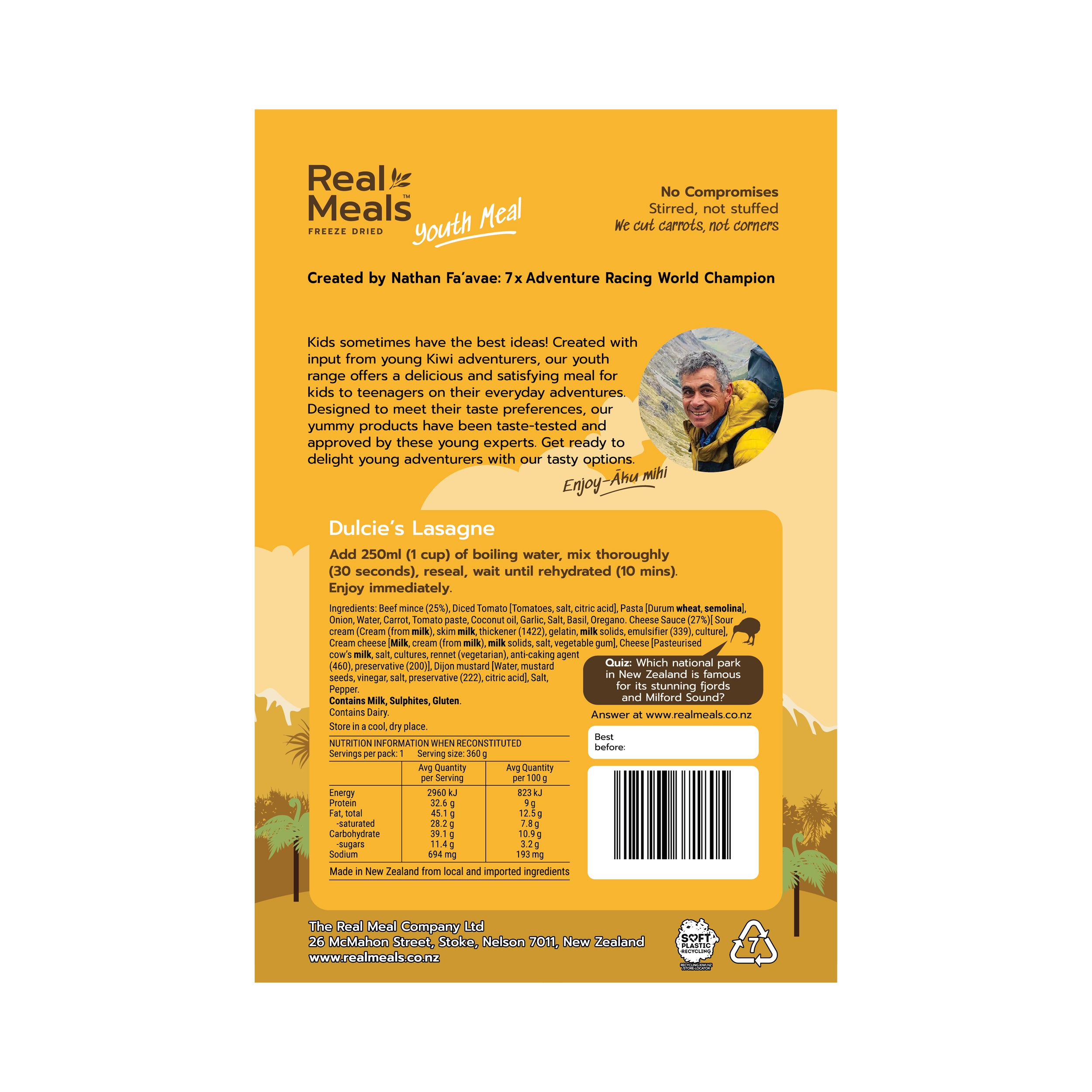 Real Meals Dulcie's Lasagne Freeze Dried Meal