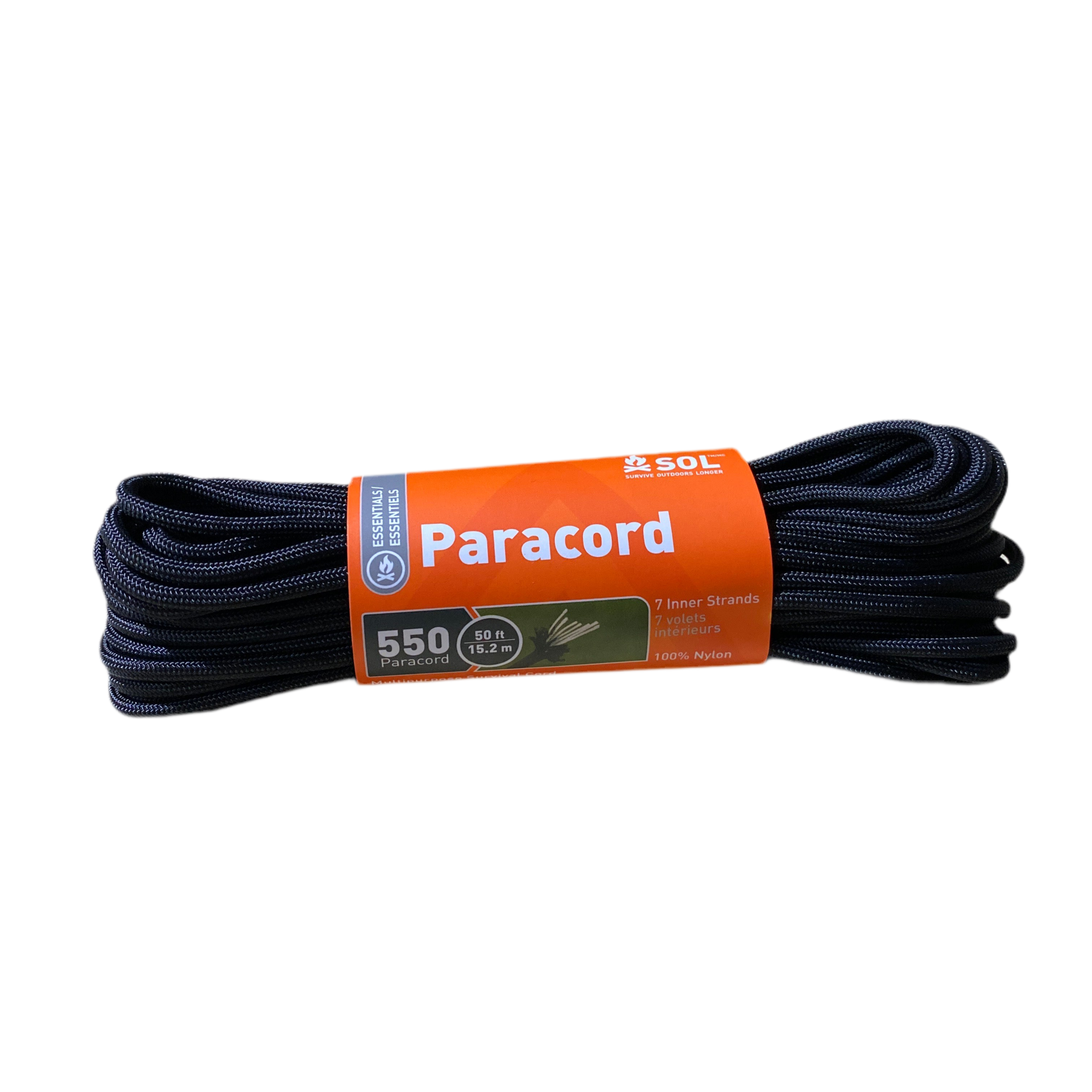 Paracord package with orange label on a white background
