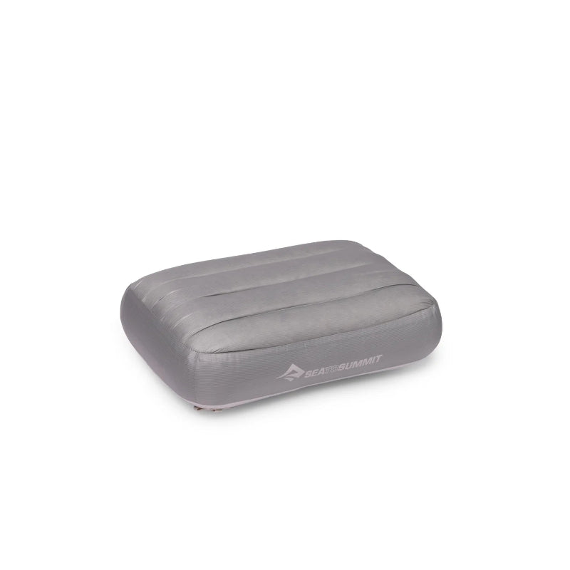 Gray inflatable pillow with Sea to Summit logo on a white background