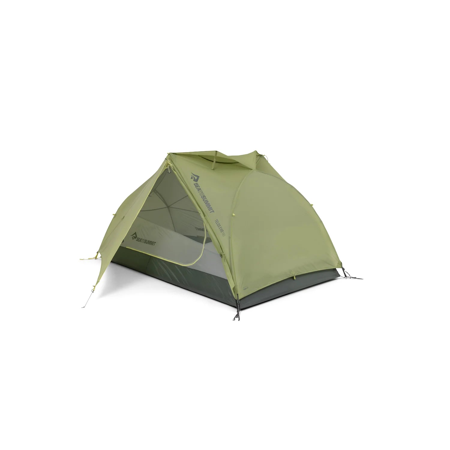 Green camping tent on a white background