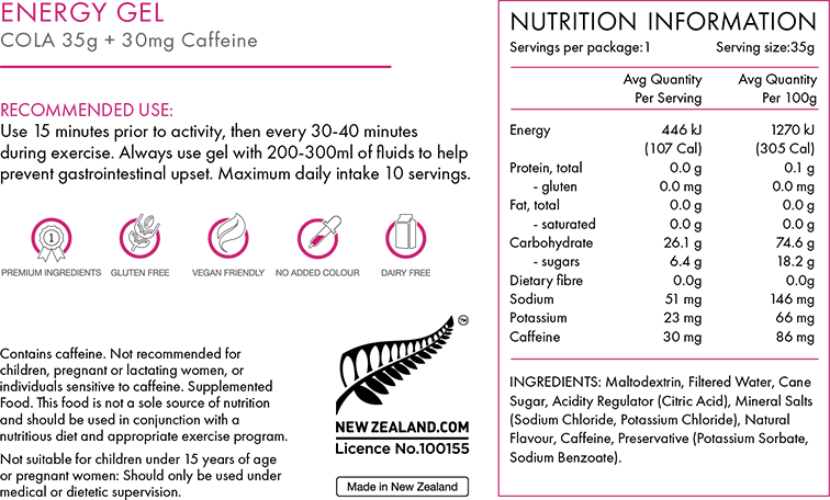 PeakFuel Cola 35g Energy Gels - Box of 5