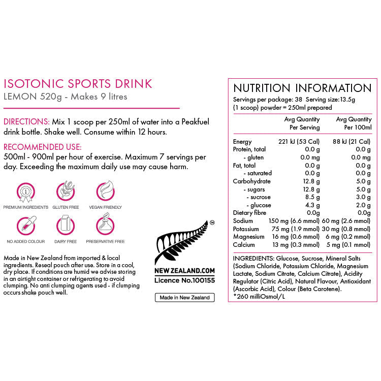 PeakFuel Isotonic Sports Drink Powder 520G - LEMON 2