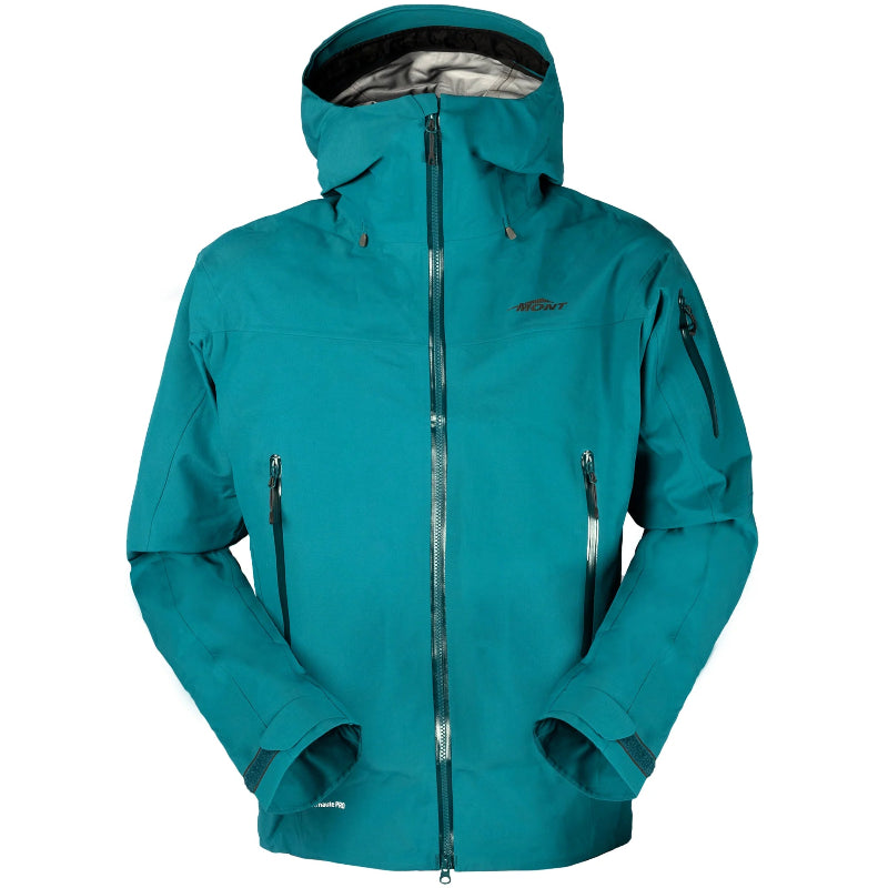 Teal jacket with a hood on a white background