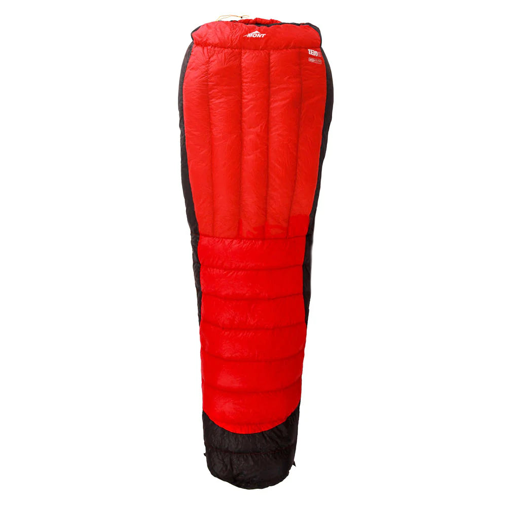 Red sleeping bag with black base on a white background