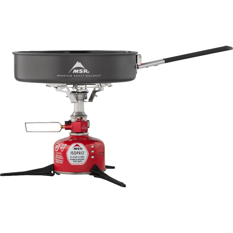 Camping stove with a pot on a white background