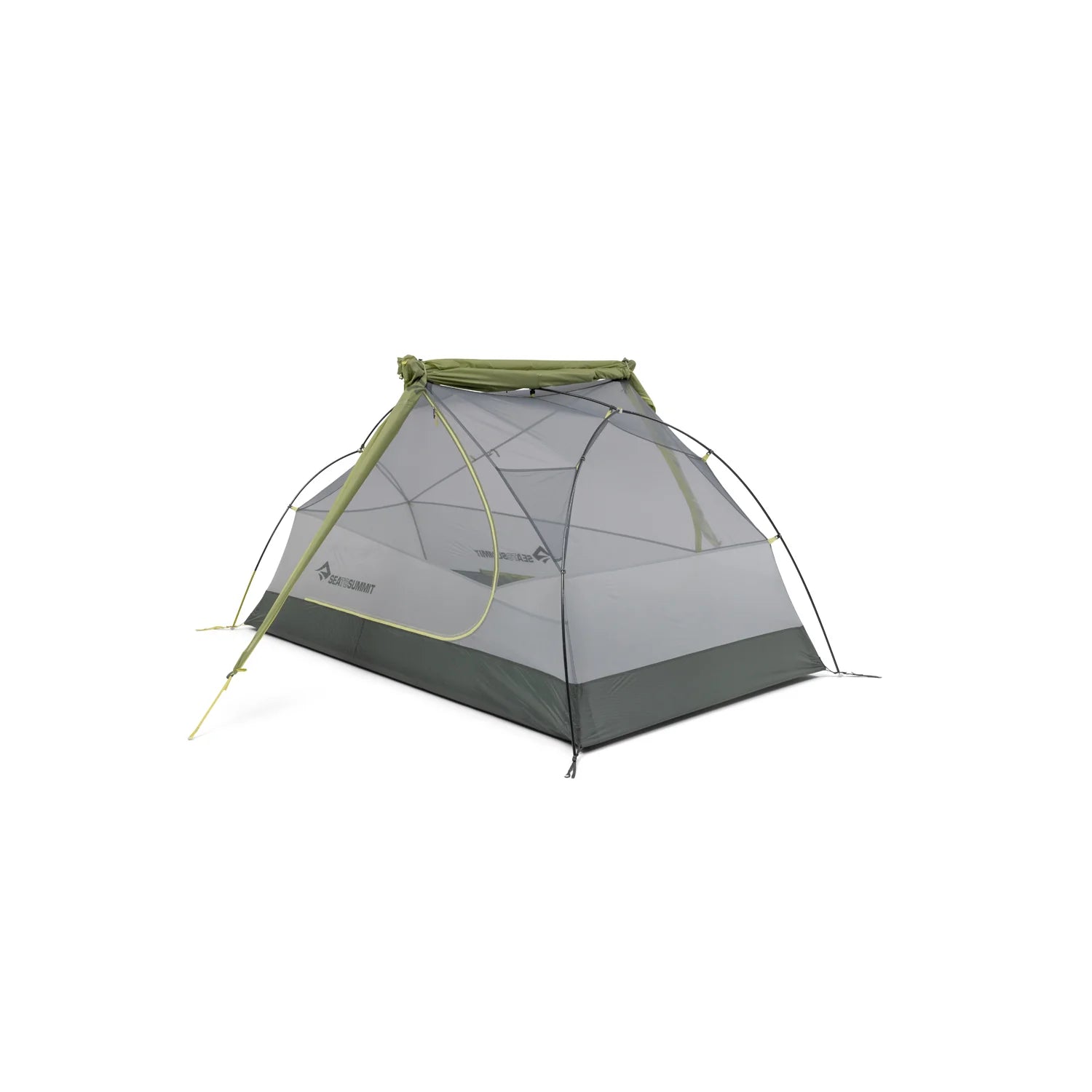 Gray and green tent on a white background