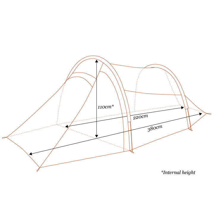 diagram of the dimensions of a mont tunnel tent