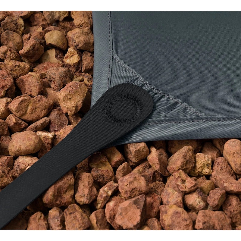 A close up photo of a telos tent footprint attachment system