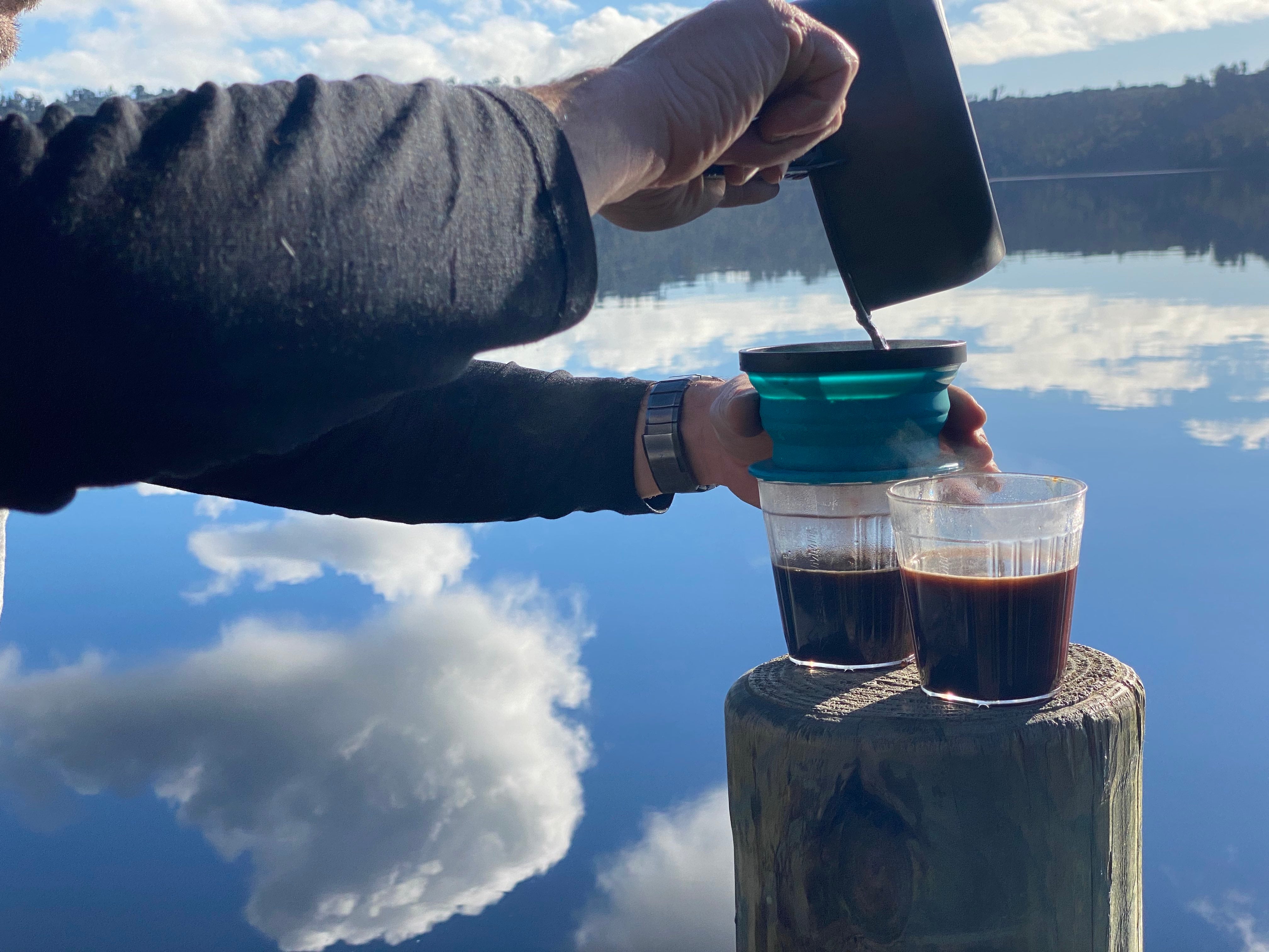 Coffee making camping and hiking