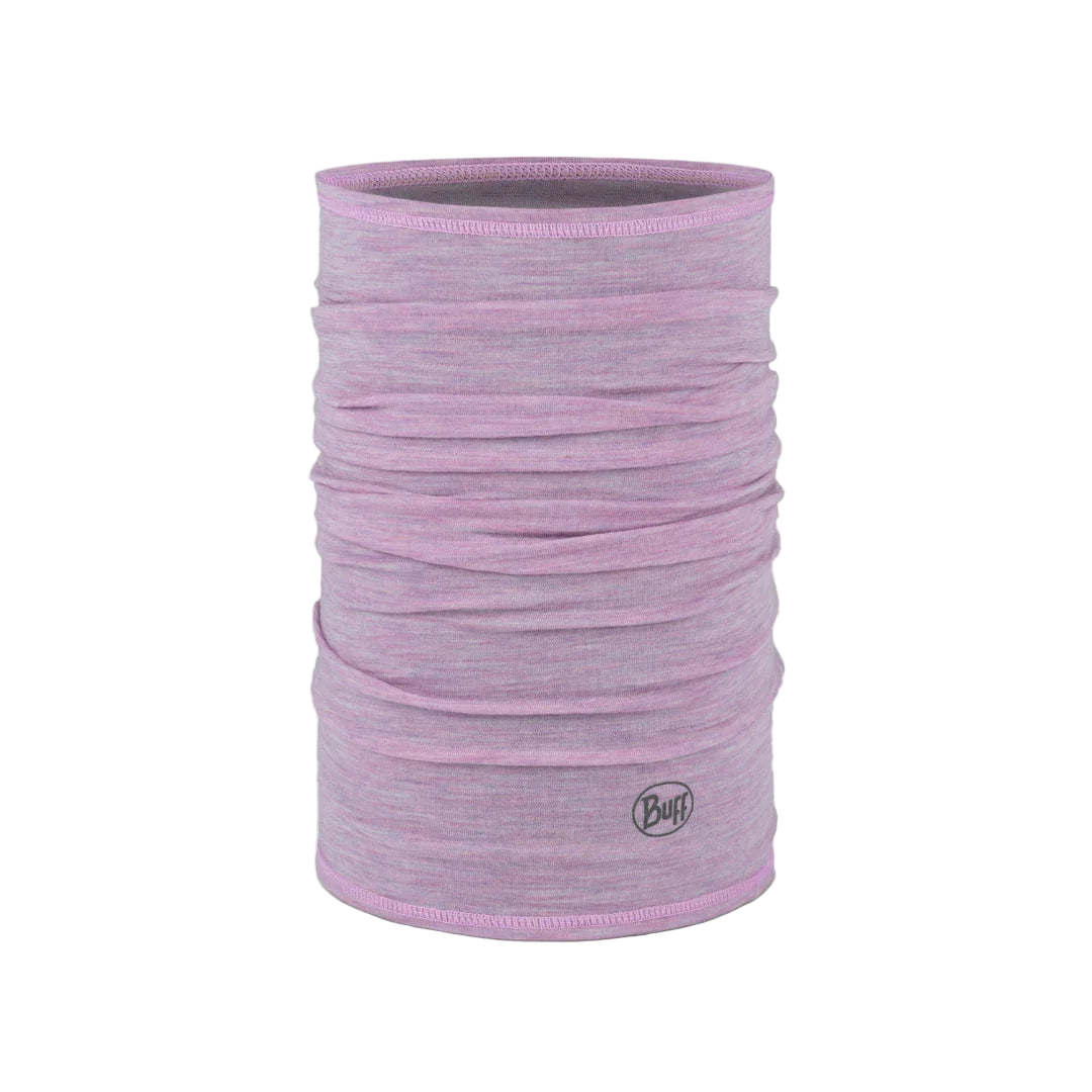 Purple neck gaiter with a visible brand logo on a white background